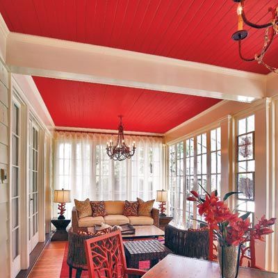 Red Ceiling, Red Kitchen Decor, Red Living, Living Room Red, Colored Ceiling, Trendy Living Rooms, Room Color Schemes, Red Rooms, Red Walls