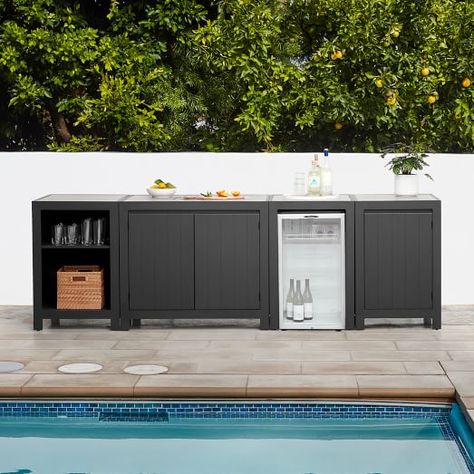 home bar cabinet with refrigerator | West Elm Modular Outdoor Kitchens, Refrigerator Cabinet, Outdoor Cabinet, Outdoor Storage Cabinet, Full Kitchen, Modern Console, Outdoor Cover, Modern Farmhouse Style, Kitchen Collection