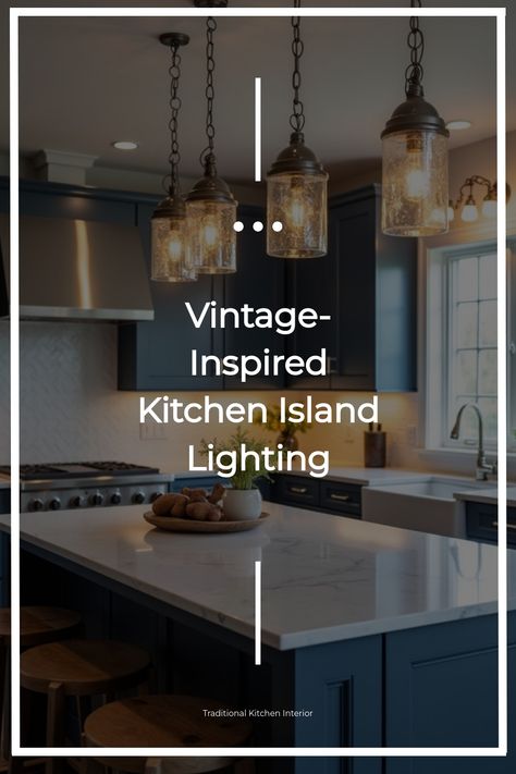 Seeded glass pendant lights over navy blue kitchen island Traditional Kitchen Interior, Traditional Kitchen Lighting, Seeded Glass Pendant Light, Cozy Kitchen Nook, Seeded Glass Pendant, Lighting The Way, Kitchen Lighting Design, Vintage Inspired Kitchen, Traditional Kitchens