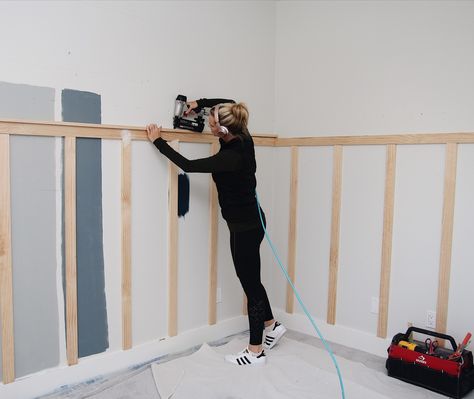 Board and Batten with 1x3's | DIY Board and Batten Board And Batten Wall, Casa Country, Hal Decor, One Room Challenge, Room Challenge, Hallway Ideas Entrance Narrow, Diy House Projects, Board And Batten, Time Flies