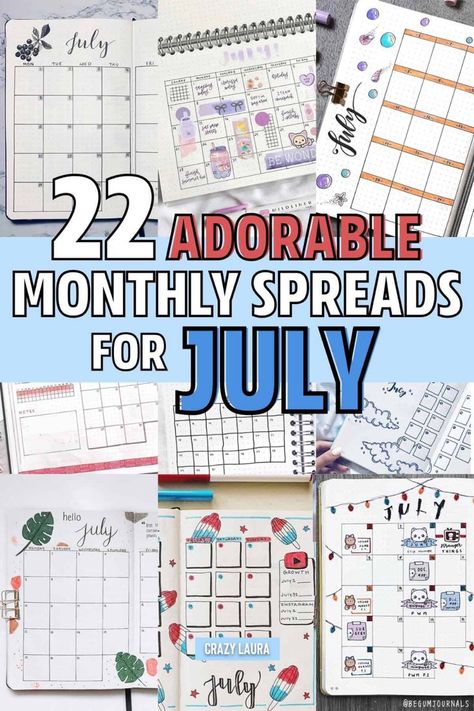 Looking to switch things up in your bullet journal? These adorable July monthly spread example will give you some ideas to get started! Planner Monthly Layout, Calendar Themes, Crazy Laura, Bullet Journal Monthly Spread, July Calendar, Journal Questions, Ladybug Theme, Hello July, Creating A Bullet Journal