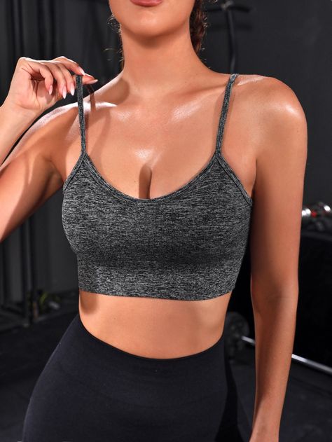 Dark Grey  Collar  Fabric Plain  Embellished Medium Stretch  Women Activewear Activewear Trends, Workout Fits, Women Sports, Women's Activewear, Athletic Outfits, Active Wear Leggings, Womens Activewear, Sports Bras, Latest Fashion For Women