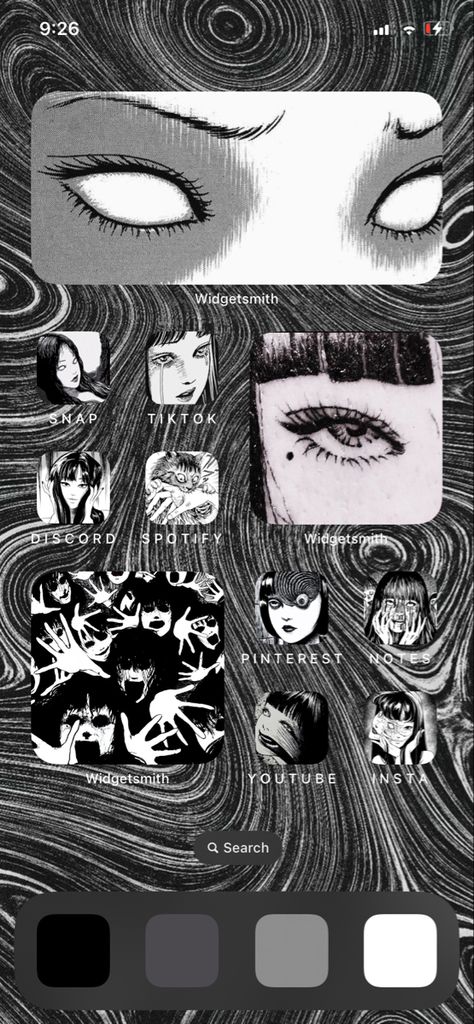 iPhone 11 Phone Theme || this took forever Junji Ito Widgetsmith, Iphone 11 Wallpaper Ideas, Junji Ito Phone Case, Junji Ito Phone Theme, Manga Phone Theme, Tomi Junji Ito, Junji Ito Homescreen, Junji Ito Wallpaper Iphone, Tomie Junji Ito Eyes