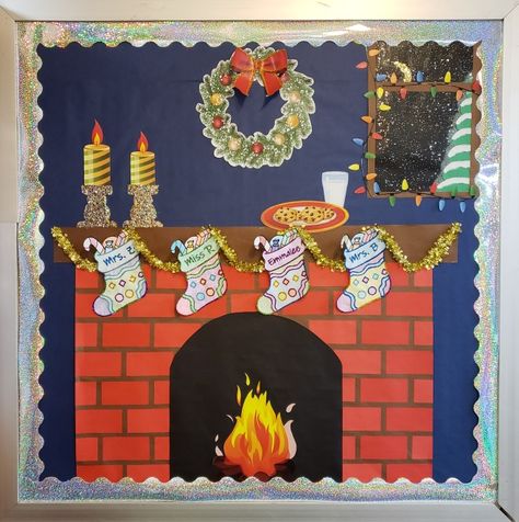 Preschool Christmas Door, Christmas Classroom Decor, Library Fireplace, Classroom Decor Ideas, Classroom Christmas Decorations, Student Crafts, Christmas Door Decorating Contest, Christmas Window Painting, Christmas Classroom Door