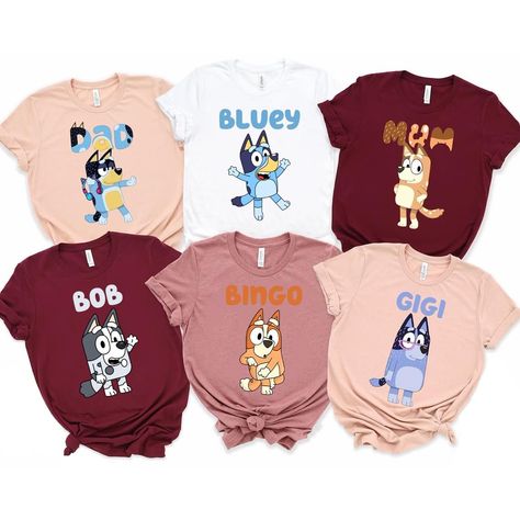 Price: $12.99#bluey #family #friends #matching #custom #bluey #birthday #cartoon #characters #shirts Family Themed Halloween Costumes, Matching Birthday Shirts, Themed Halloween Costumes, Bluey Birthday, Family Birthday Shirts, Family Birthday, Birthday Party Shirt, Puppy Party, Family Birthdays