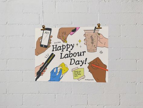 Colourful Cute Handdrawn Labor Day Poster Canva Pro Template by Take Care Creative. Follow on Canva or get emails about new canva templates at takecarecreative.co / sketchy, doodle, hands, work, worker, labour day, job, gratitude, illustration, poster / Gratitude Illustration, Child Labour Poster Creative, Labour Day Post For Restaurant, Labor Rights Illustration, Labor Day Graphic, Labor Day Poster, Labor's Day Poster, Labor Rights, Workers Rights