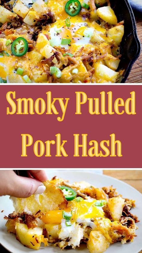 This Smoky Pulled Pork Hash is a delightful and flavorful breakfast dish that is perfect for using up leftover pulled pork. Packed with smoky flavors and a medley of veggies, this hash is easy to make and sure to please everyone. With crispy potatoes, gooey cheese, and perfectly baked eggs, this dish is a showstopper for any mealtime. Pork Breakfast Recipes, Baked Pulled Pork, Pulled Pork Leftover Recipes, Leftover Pulled Pork, Pulled Pork Leftovers, Breakfast Meat, Potato Hash, Pulled Pork Recipes, Gooey Cheese