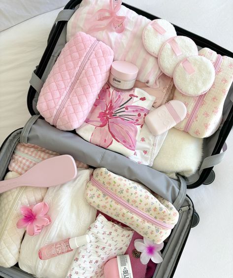 Travelling soon? Take our goodies with you! Perfect for storing all your makeup & skincare needs 🫶🏼💫🎀 #travelessentials #vacationmode #vaycay #packwithme #girlhood #girlythings #girlsgirlsgirls #pinkaesthetic Cr7 Jr, Cute Suitcases, Pink Lifestyle, Pretty Pink Princess, Suitcase Packing, Instagram Travel, What In My Bag, Pink Vibes, Pink Girly Things