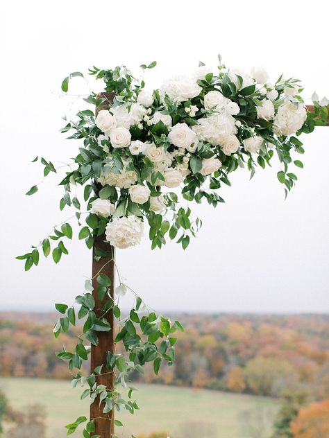 Wedding Arbor With White Flowers, White And Greenery Arch Flowers, Floral Arch Wedding Outdoor Simple, Wedding Arch White Flowers And Greenery Simple, All White Wedding Arch Flowers, Wedding Ceremony Arch Decor, Romantic White Wedding Flowers, Wedding Arch Eucalyptus White Flowers, White And Green Arch Flowers