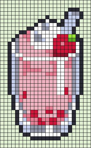 Boba Alpha Pattern, Alpha Grid, Fruit Boba, Shake Drink, Milkshake Smoothie, Smoothie Strawberry, Pixel Grid, Sweet Fruit, Milk Shake