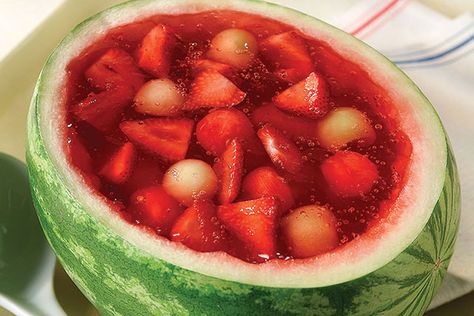 Surprise the BBQ crowd with our Watermelon Fruit Bowl, and everyone will want to know how you did it. Our Watermelon Fruit Bowl is a slice of summer fun. Watermelon Fruit Bowl, Watermelon Fruit Bowls, Watermelon Jello, Jello With Fruit, Watermelon Bowl, Watermelon Jelly, Summer Salads With Fruit, Watermelon Cake, Jello Recipes