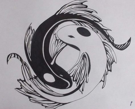 Yin Yang Drawing, Mythical Glory, Unique Ying Yang Tattoo, Glove Ideas, Yin Yang Koi Fish, Yin Yang Fish, Dragon Tattoo Drawing, Tato Salib, Tato Ikan Koi