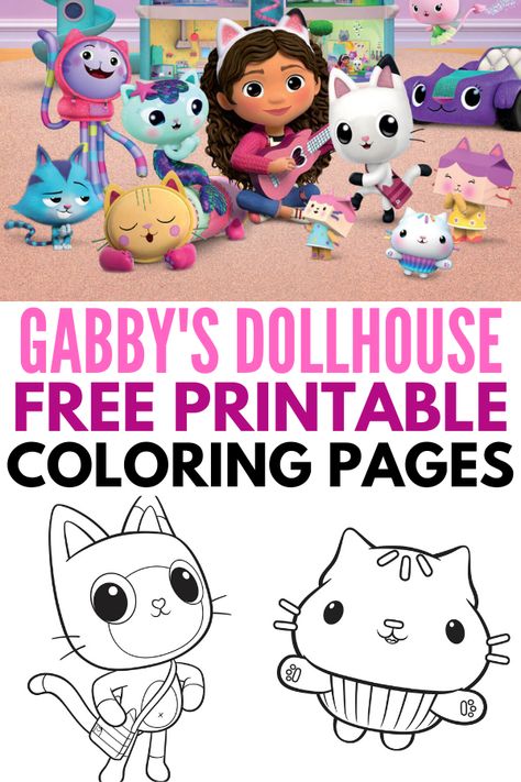 Free Printable Gabby's Dollhouse Coloring Pages including Gabby, Cakey Cat, and Pandy Paws! #GabbysDollhouse Gabby Cat Craft Ideas, Gabby Cat Bedroom Ideas, Gabby Cat Dollhouse Birthday Party, Gabby Cat Coloring Pages, Gabby Dollhouse Party Centerpieces, Gabby’s Dollhouse Printable, Gabby’s Dollhouse Birthday Games, Gabby Dollhouse Recipes, Cat Party Printables Free