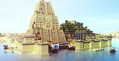 Babylon Map, Minecraft Amazing Builds, Babylon City, Babel Tower, Minecraft Desert, Ishtar Gate, Gate Of Babylon, Build Minecraft, Desert City