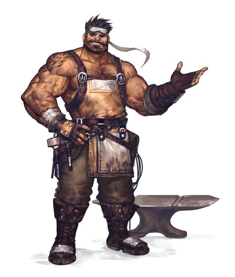 Male Human Buff Blacksmith - Pathfinder PFRPG DND D&D d20 fantasy Fire Genasi, Dock Worker, The Blacksmith, Heroic Fantasy, Full Name, Male Character, Fantasy Races, Human Male, Dungeons And Dragons Characters