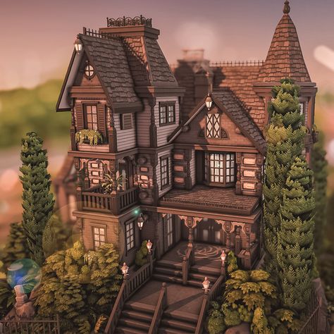 🖤 Base Game Dark Manor 🖤 I'm so happy that there are now some new color variations for many items in the base game. Building is twice as much fun! I'm hoping for a few more plants in the BaseGame at some point haha, but I don't think that'll happen. 🖤🌲🌇🖤🌲🌇🖤🌲🌇 This Victorian house on an overgrown hill has three bedrooms and is fully furnished. The furnishings are decorated in dark and heavy tones. 🖤🌲🌇🖤🌲🌇🖤🌲🌇 #thesims4builds #thesims4homes #showusyourbuilds #sccregram #somesimlishbuild #sim... Sims Gothic House, Minecraft Victorian House, Sims 4 Base Game House, Sims 4 Victorian House, Gothic Manor, Vampire House, Gamer Design, Victorian Manor, Games Ps4