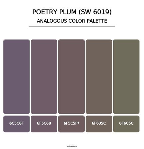 Poetry Plum (SW 6019) - Analogous Color Palette Poetry Plum, Color Palette Moody, Analogous Color Palette, Plum Color Palette, Analogous Color, Powder Bath, Color Tones, Plum Color, Colour Tone