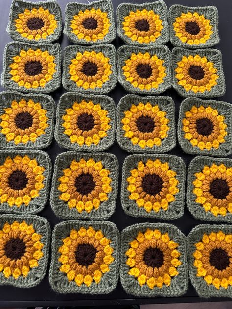 Crochet sunflower granny squares handmade with love. You can use it for baby blanket handbags and other gifts  Thank you for stopping in my store  More items coming  First costumer gets a free gift. Crochet Projects Using Granny Squares, Plant Granny Square, Crochet Sun Flower, Crochet Sunflower Blanket, Sunflower Crochet Blanket, Sunflower Granny Square Pattern, Sunflower Granny Square, Crochet Granny Square Tutorial, Granny Square Tutorial