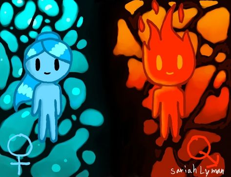 Some older fan art of a fun little online game... Fireboy And Watergirl Fanart, Fire Vs Water, Cartoon Universe, Fireboy And Watergirl, Water Girl, Fire Drawing, Super Powers Art, Fire And Water, Old Fan