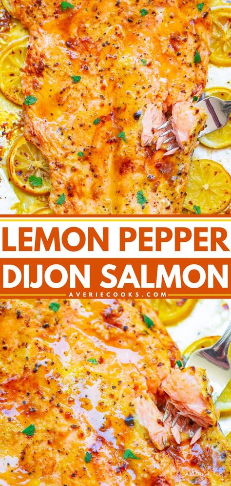 Lemon Pepper Dijon Salmon, salmon dishes, simple dinner recipes Dijon Salmon, Sheet Pan Salmon, Lemon Pepper Salmon, Pan Salmon, Butter Salmon, Fish Recipes Healthy, Salmon Dishes, Fast Dinners, Salmon Recipe