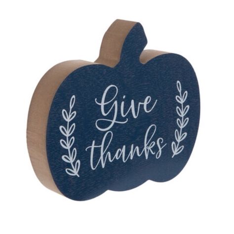 Cherish The Season And Its Aesthetic With Decor Such As This Give Thanks Wood Pumpkin! This Mdf Accent Features A Wide, Flat Pumpkin Shape With Curved Sides And A Stem At The Top. The Front Is Painted Navy Blue And The Words "Give Thanks" Are Written In A White, Cursive Font Between Two Leafy Sprig Designs. Set It Out On A Shelf Or A Mantel For A Delightful Look In Your Home This Fall! Dimensions: Length: 1" Width: 5 11/16" Height: 5" Navy Blue Farmhouse Decor, Navy Blue Fall Decor, Blue And White Fall Decor, Canister Decor, Fall House Decor, Fall Blue, Fall House, Blue Autumn, Wood Pumpkins