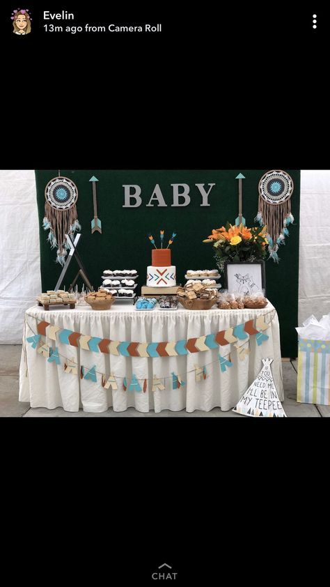 Native American Baby Shower Ideas, Aztec Baby Shower Ideas, 3rd Baby Shower Ideas, Pink And Blue Theme, Baby Shower Ideas Boy, Arrow Baby Shower, 3rd Child, Classy Decorations, Indian Baby Showers