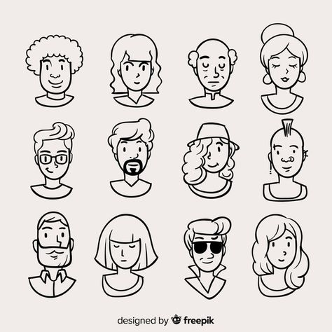 Hand drawn people avatar pack Free Vector | Free Vector #Freepik #vector #freepeople #freehand #freewoman #freeman Cartoon People Drawings, Doodle Person, Person Doodle, People Avatar, Drawn People, Face Doodles, Doodle People, People Drawings, 심플한 그림