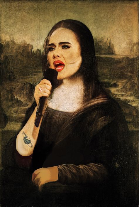 #adele #monalisa #painting #portrait #tattoo #mona #lisa #microphone #edit #photoshop #aesthetic Aesthetic Microphone, Monalisa Painting, White Microphone, Photoshop Aesthetic, Mona Lisa Painting, Lisa Painting, Microphone Tattoo, Portrait Edit, Adele Adkins