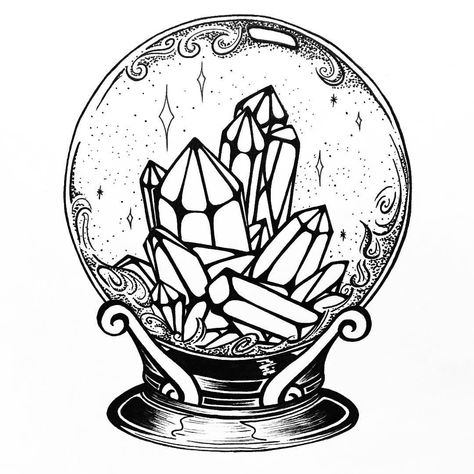 Crystal ball yes please Art Flash, Crystal Drawing, Kunst Tattoos, Witch Tattoo, Theme Tattoo, Halloween Tattoos, Flash Art, Mandala Tattoo, S Tattoo