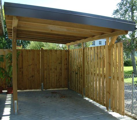 Custom carports are more popular than ever and can allow those of us with an eye for design to add a bit of creativity to our driveways and our homes. If o Carport Makeover Outdoor Spaces, Covered Carport Ideas, Parking Ideas, Wooden Carports, Building A Carport, Portable Carport, Diy Storage Shed Plans, Diy Carport, Carport Ideas