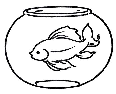 Fish Bowl Drawing, Bowl Drawing, Beautiful Tropical Fish, Ocean Coloring Pages, Fish Background, Goldfish Bowl, Vintage Coloring Books, Fish Silhouette, Fish Clipart