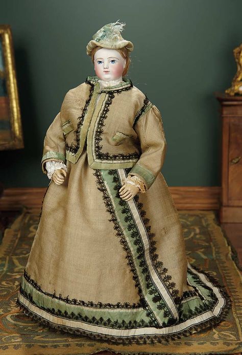 For the Love of the Ladies: 140 Superb French Bisque Poupee by Adelaide Huret with Fine Early Costume Huret Doll, Human Hair Wigs Blonde, German Fashion, French Beauty, China Dolls, French Dolls, Doll Hat, Linens And Lace, Doll Dresses