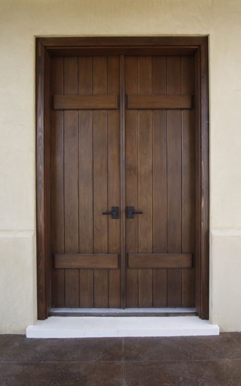 Spanish Cedar Exterior Door in a Board and Batten Style. Spanish Style Doors, Wooden Door Entrance, House Main Door, House Front Door Design, Modern Entrance Door, Double Doors Exterior, House Main Door Design, Main Entrance Door Design, Wooden Main Door