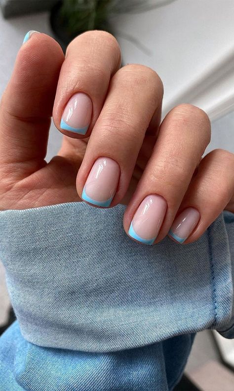 The most stunning wedding nail art designs for a real “wow” Baby Blue Nails, Milky Nails, Modern Nails, Cute Nail Art Designs, Minimal Nails, Blue French, White French, Cute Nail Art, Manicure Y Pedicure