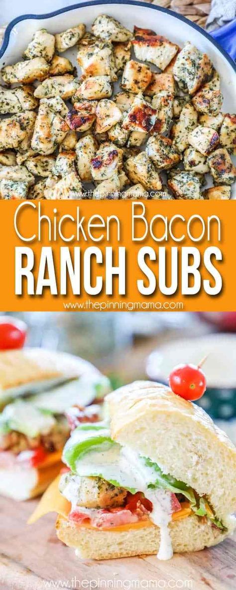 Chicken Bacon Ranch Subs Recipe, Blackstone Chicken Bacon Ranch, Chicken Subs Recipes, Chicken Bacon Ranch Subs, Chicken Breast Recipes Easy Quick, Chicken Sub Sandwich, Handheld Recipes, Chicken Bacon Ranch Sandwich, The Pinning Mama