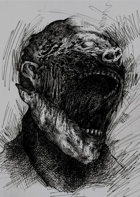 Creepy Black And White Drawings, Losing Mind Drawing, Grotesque Art, Creepy Drawing Ideas Dark Art, Disassociate Art, Scary Drawings, Creepy Drawings, Macabre Art, Dark Art Drawings