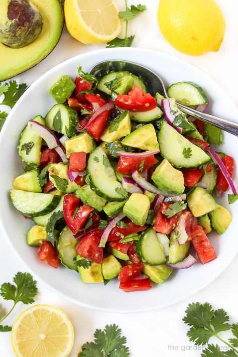 Garden Grazer, Tomato Avocado Salad, Cucumber Tomato Avocado Salad, Cilantro Recipes, Cucumber Avocado Salad, Lavish Lifestyle, Tomato Avocado, Avocado Tomato Salad, Foods Healthy