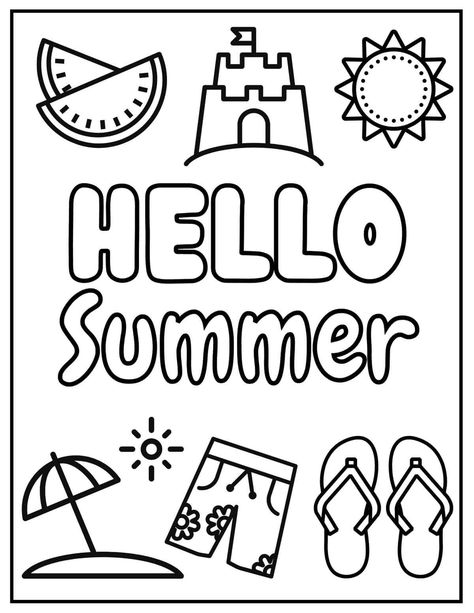 Glow Day Coloring Sheet, Summer Time Worksheets, Hello Summer Coloring Pages, Summer Pictures For Kids, Summer Templates Free Printable, June Crafts For Preschoolers, Summer Printables Free Preschool, Toddler Coloring Pages Free Printable, Summer Activities For Kids Preschool