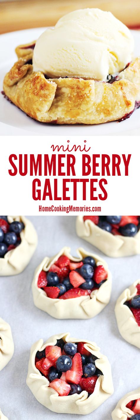 Grab some summer berries to make this easy dessert! These individual sized Mini Summer Berry Galettes are strawberries & blueberries baked in a pie crust. SO DELICIOUS! Desserts Pastry, Strawberries Blueberries, Brownie Desserts, Oreo Dessert, Sloppy Joe, Summer Berries, Strawberry Desserts, Pastry Cake, Pie Dessert