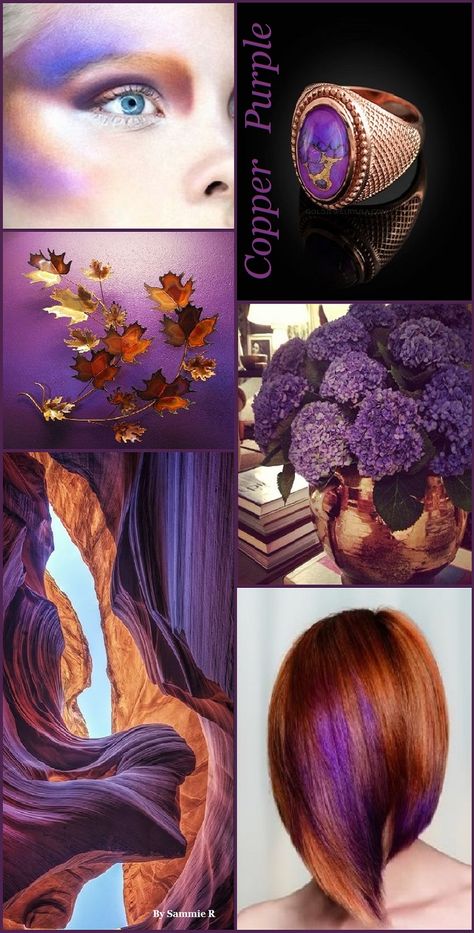 Copper and Purple By Sammie R Copper Colour Palette, Copper Colour Scheme, Color Mood, Wedding Colors Purple, Purple Color Palettes, Palette Design, Mood Colors, Color Collage, Color Trends Fashion