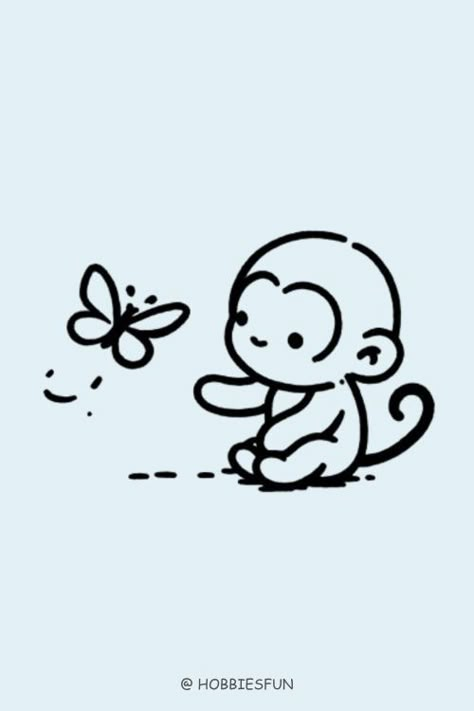 Monkey Drawing Of A Monkey Playing With Butterfly For Kids Pretty Easy Drawings, Drawing Of A Monkey, Cute Monkey Drawing, Monkey Drawing Easy, Monkey Drawings, Draw A Monkey, Shrinky Dink Art, Monkey Sitting, Monkey Drawing