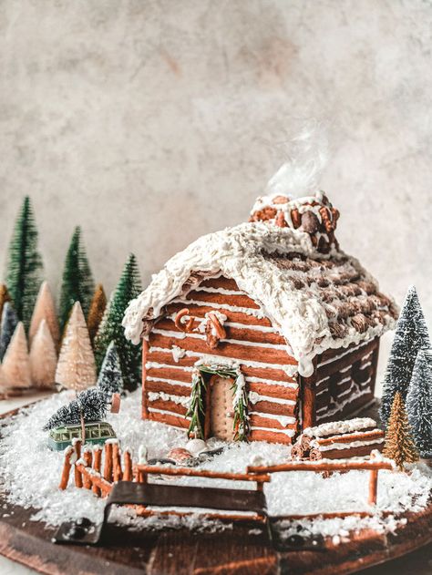 Gingerbread Forest, Gingerbread Log Cabin, Cabin Gingerbread House, Christmas With Family, Homemade Gingerbread House, Cool Gingerbread Houses, Dream Christmas, Cute Cabins, Make A Gingerbread House