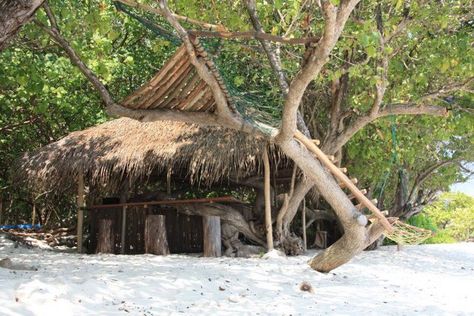 Not sure but it looks cool... Either a shelter or some sort of common area. Tropical Survival Shelter, Stranded Island, Beachy Bungalow, Skills Everyone Should Know, Beach Shelter, Character Studies, Island Survival, Japanese Village, Deserted Island