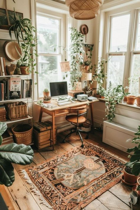 Boho Office, Cozy Home Office, Workspace Inspiration, Home Office Setup, Bohemian Home, Office Interior Design, Home Office Design, Office Ideas, Inspired Homes