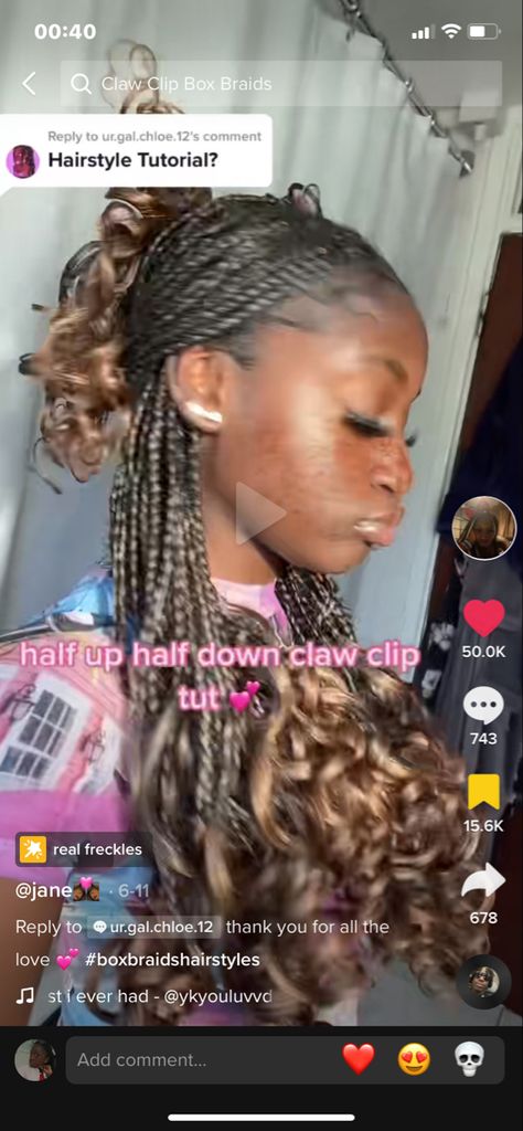 French Curl Braids Half Up Half Down, Half Up Half Down Box Braids, French Curls, Braid Half Up Half Down, French Curl, Prom Inspo, Braided Half Up, Braid Hair, Box Braids Hairstyles