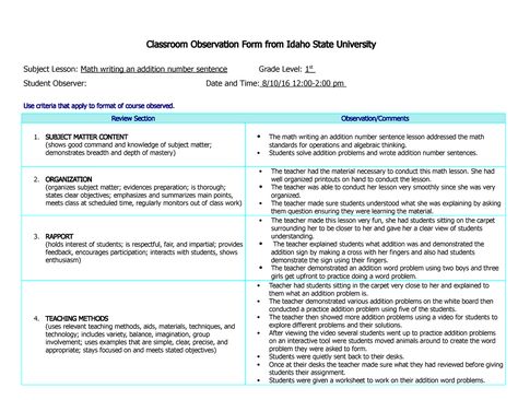 Arteaga Classroom Observation & teacher Interview - Classroom Observation Form from Idaho State - Studocu Classroom Observation Form, Observation Examples, Idaho State University, Teacher Observation, Teacher Interview, Classroom Observation, Teacher Interviews, Math Writing, Algebraic Thinking