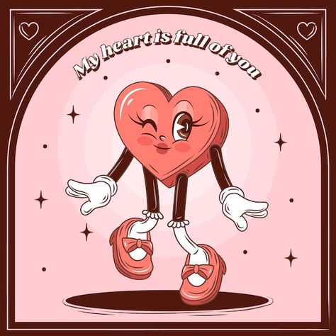 Heart Character Illustration, Heart Graphic Design Illustration, Heart Character Design, Heart Cartoon Drawing, Heart Illustration Graphics, Valentines Characters, Characters In Love, In Love Cartoon, Cartoon Hearts