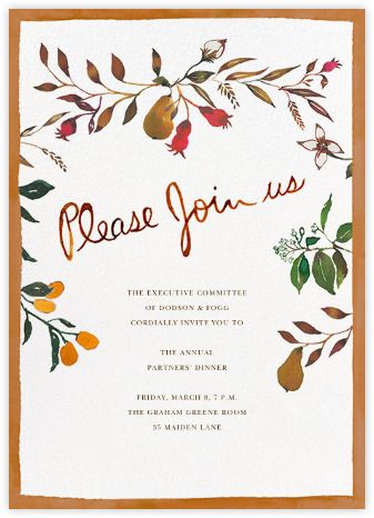 Professional party invitations and cards - online at Paperless Post Business Events Invitation, Fall Party Invitations, Harvest Market, Online Party Invitations, Cocktail Party Invitation, Dinner Party Invitations, Business Invitation, Paperless Post, Holiday Party Invitations