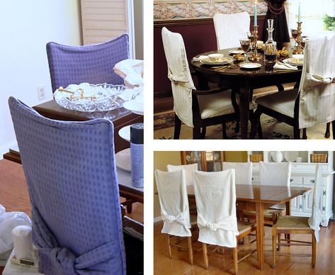 3 examples of dining room chair back covers made using a variety of fabrics. #diningchairmakeover #Chairbackcovers Dining Chair Makeover, Chair Back Covers, Dining Room Chair Covers, Carver Chair, Diy Dining, Wood Dining Room, Dining Room Chair, Large Dining Room, Dining Chair Slipcovers