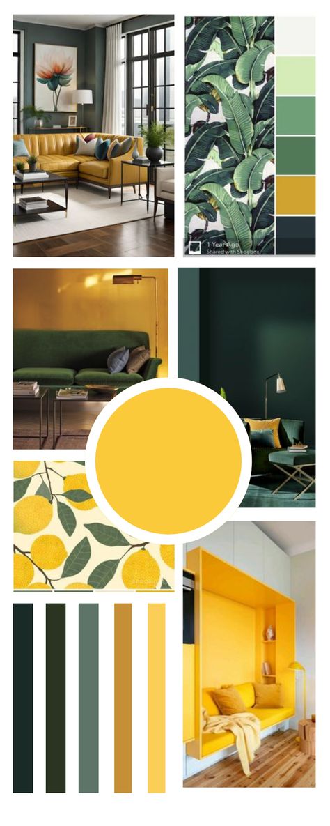 Yellow And Green Mood Board, Sage And Mustard Bedroom, Mustard Yellow Interior Design, Mustard And Green Bedroom, Mustard Colour Combinations, Mustard And Green Living Room, Green And Mustard Bedroom, Green And Mustard Living Room, Green And Yellow Room